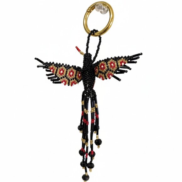 Hummingbird Beaded Bag Charm Key Ring – Handmade Keychain Pendant Holiday Gift - Picture 4 of 5